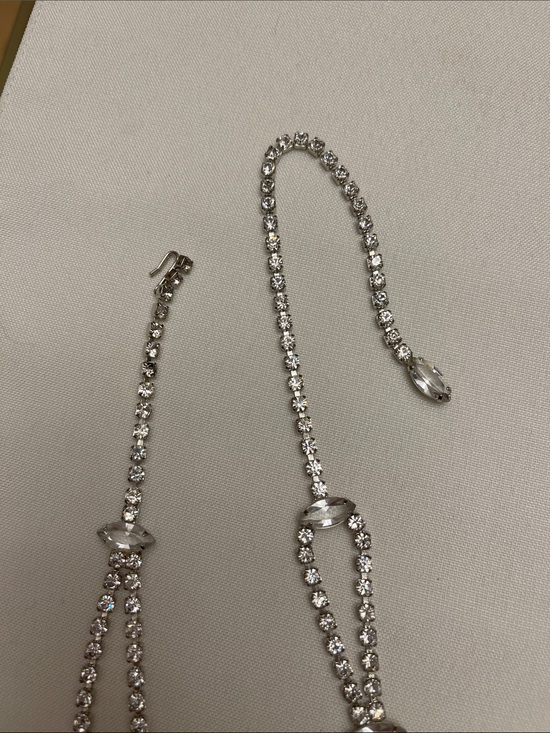 40” Vintage Silver Crystal Station Link Long Belt